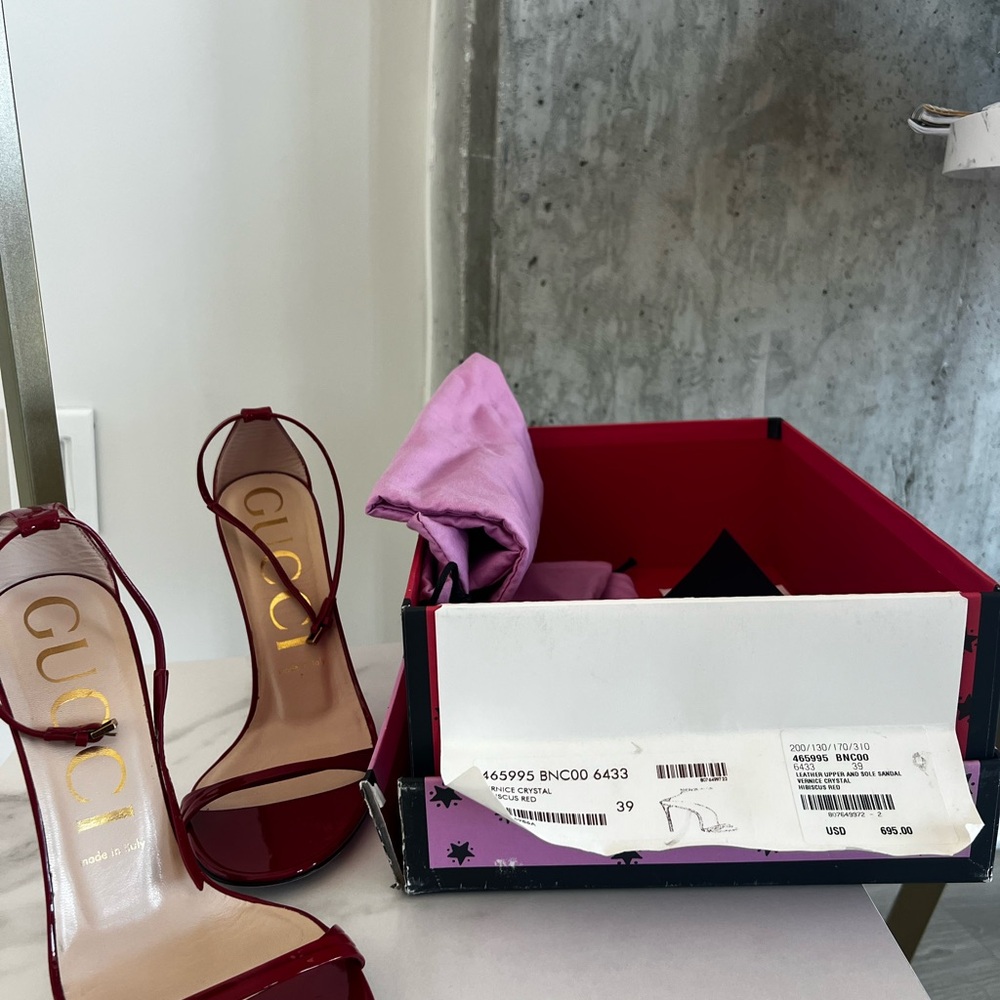 Gucci Red Patent Leather Strappy Heels - Picture 7 of 16